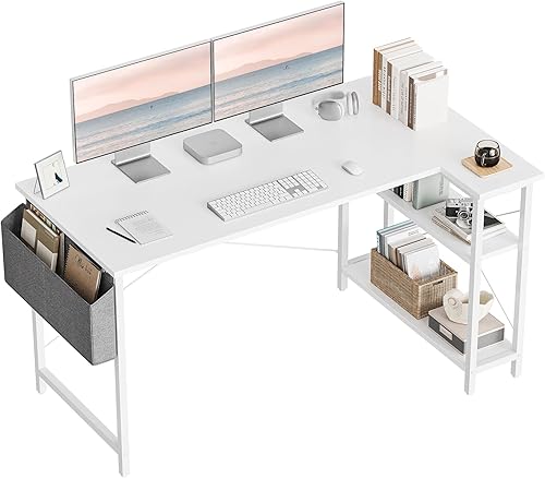 Miniatura 16 de CubiCubi Escritorio en Forma de L, escritorio para computadora de 55 pulgadas con estantes de almacenamiento reversibles, escritorio de esquina para
