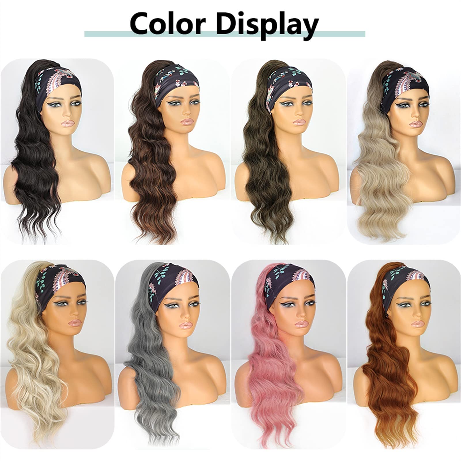 Cola de Caballo Cola de caballo con cordón ondulado de cuerpo largo sintético for mujer Extensión de cabello con cordón de onda esponjosa de 26 pulgadas Clip suave natural en postizo de cola de caball
