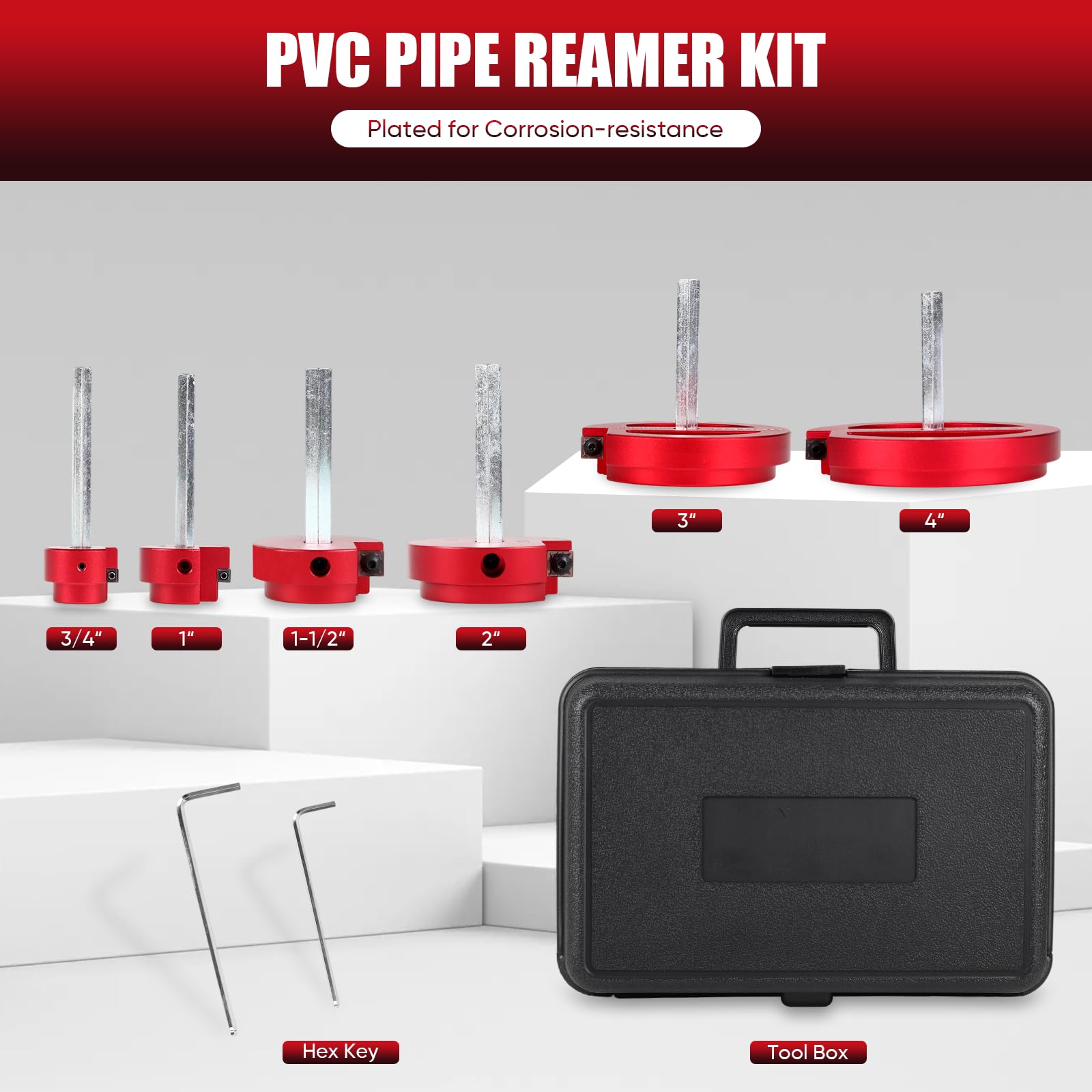 Kit de escariador de tubería de PVC, herramienta de escariador de montaje de tubería de plástico para fontanería, 1 cuchilla de PVC para SCH40, ABS, tubo de CPVC, 6 piezas (3/10.2 cm, 2.5 cm, 1-1/5.1