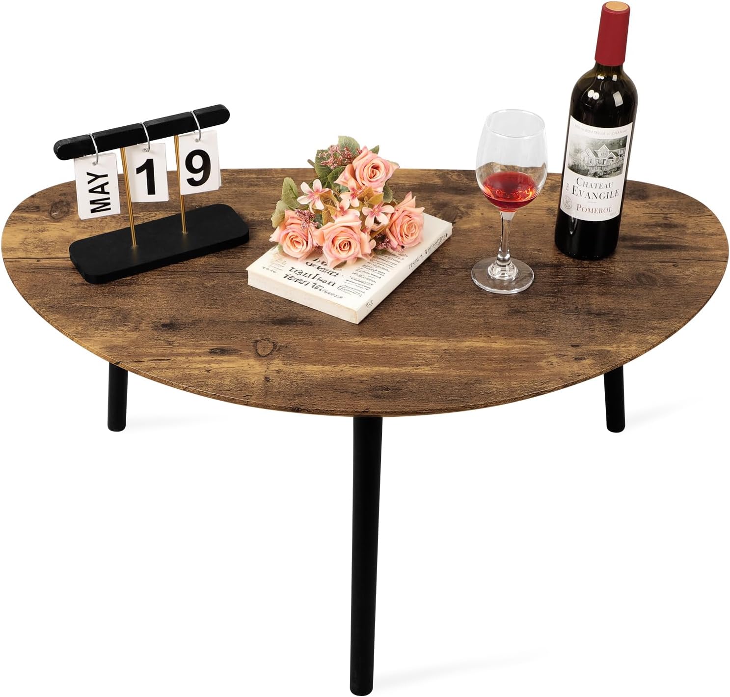 Small Oval Coffee Table Espresso Wood Mid Century Modern Coffee Tables Unique Retro Farmhouse Accent Center Sofa Rustic Table for Living Room 34"x19"x16"