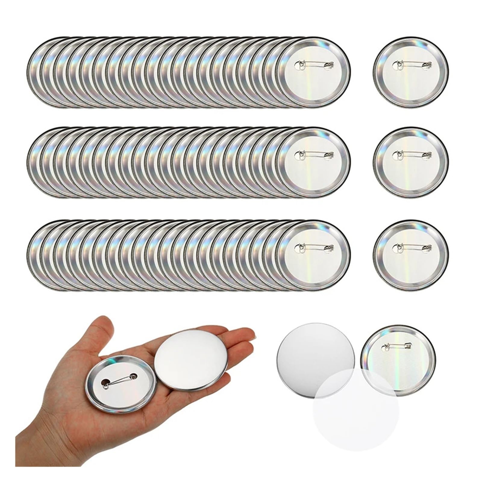 100 sztuk pustych części do przypinek do przypinek, metalowe guziki DIY, materiały odblaskowe z tyłu Produkcja DIY(100pcs 5cm)