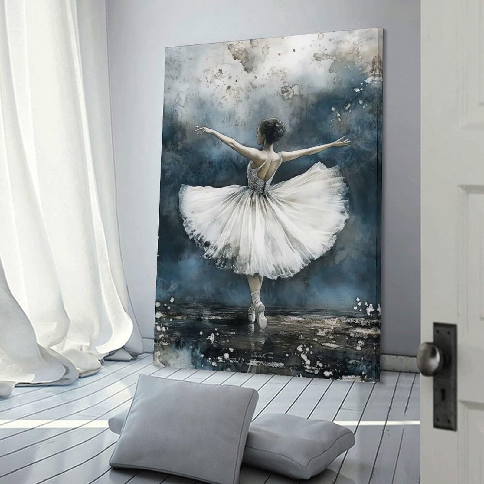 Junmoney Room Decor Wall Art Ballerina in White Tutu Watercolor Painting, 20x30inch(50x75cm), for Feature Walls in Flats Or Modern Rooms, An Easy Match for Collected Prints