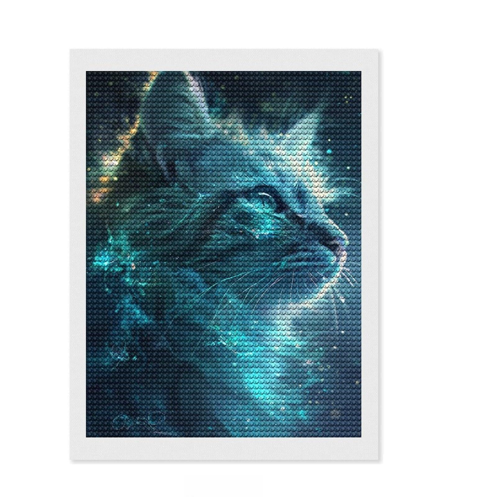 Junmoney Cat Portrait Diamond Art Canvas 12"x16", Relaxing DIY Hobby, Enjoyable At-Home Hobby, Farmhouse Decor, Gift Idea, Easy to Enjoy