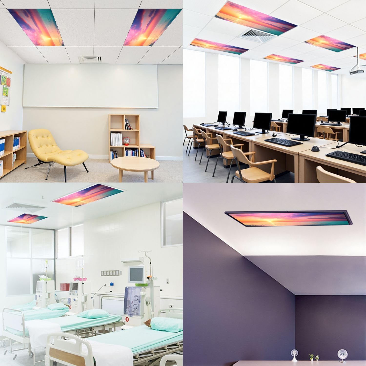 Fluorescent Light Covers for Ceiling Lights Seascape early morning Beautiful rose sunrise sea Horizontal Easy to Install Magnetic Light Filter for Classroom Office Hospitals School Home Decor
