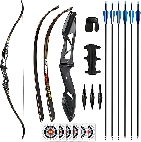 The7boX Arco recurvo de tiro con arco, 30 libras, arco y flecha para adultos arco largo mano derecha al aire libre práctica de objetivo competición