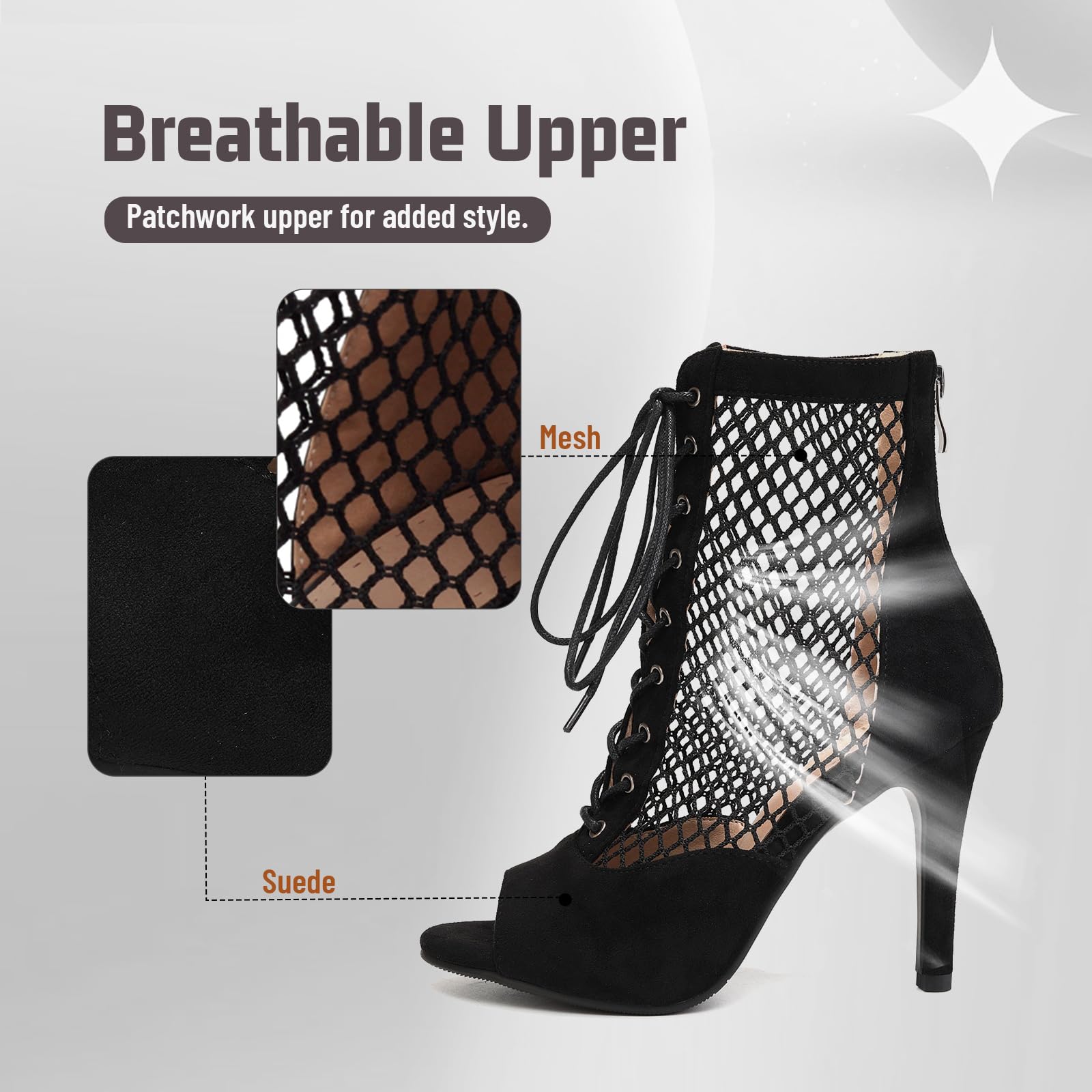 Peep Toe Stivali 10cm Tacco in Scamosciata a Rete Scarpe da Ballo Latino Salsa Tango Bachata