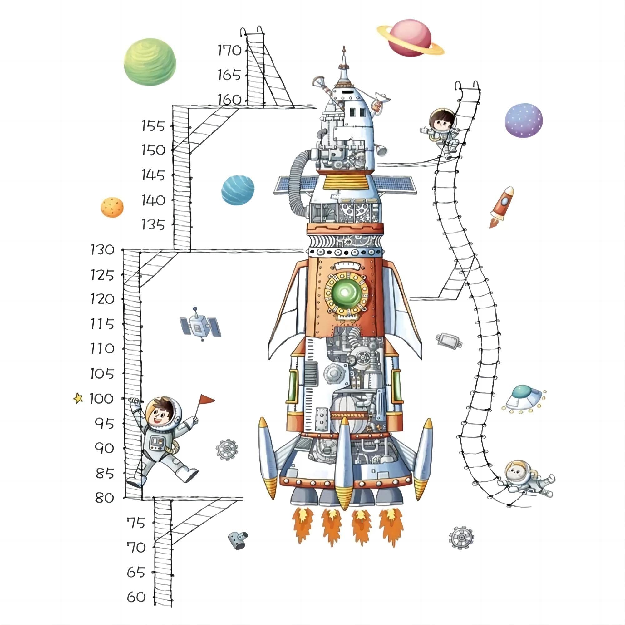 COOLBABY Rocket Spaceship Astronauts Measure Height Ruler Wallpaper Early Education Layout Height Stickers Children's Room Kindergarten Wall Decoration Wall Stickers