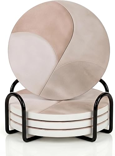 VEYRO Juego de 4 posavasos para bebidas – Posavasos de cerámica absorbente con respaldo de corcho para mesa de café y escritorio, moderno juego de