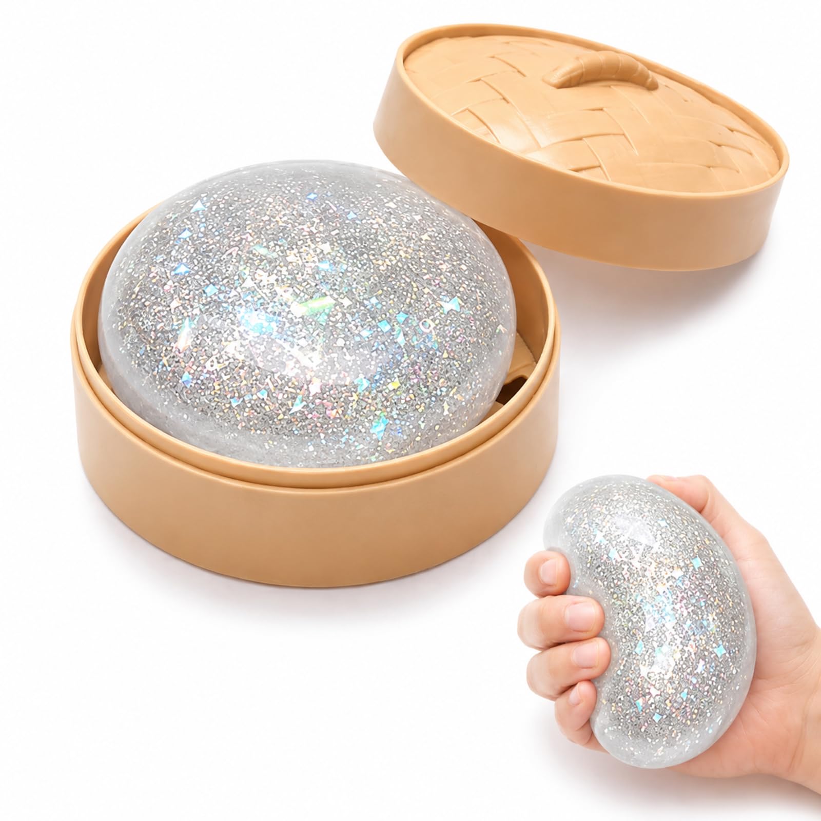 Dumpling Squishy, Mystery Dumplings Squishy, Silver Glitter Sensory Ornament Stress Relief Decorations for Office and Travel, Soft Slow-Rise Squeeze Ball for Teens and Adults