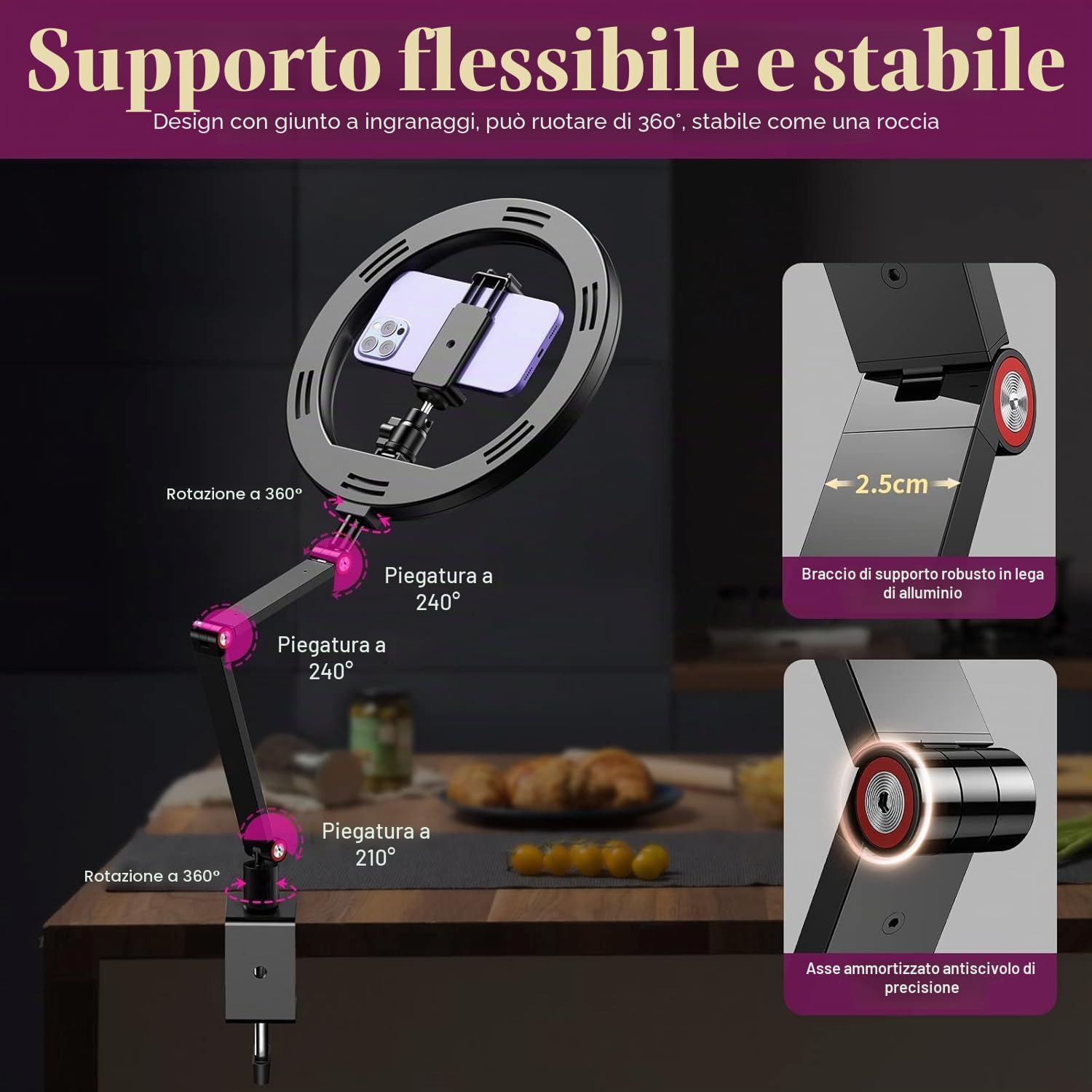 Ring Light 10'' da Tavolo per Ufficio, Lampada Videoconferenza con Supporto Regolabile per YouTube Tiktok