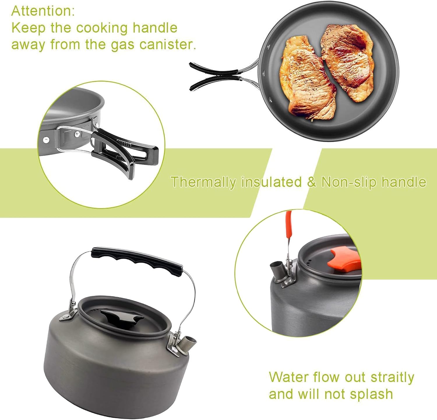 Jasendooer Outdoor Cookware Set Camping Cooker Set Camping Equipment Mountaineering Aluminum Cooker BBQ Tableware Camping Pot Set Suitable for 2~3 People - Black : Sports & Outdoors