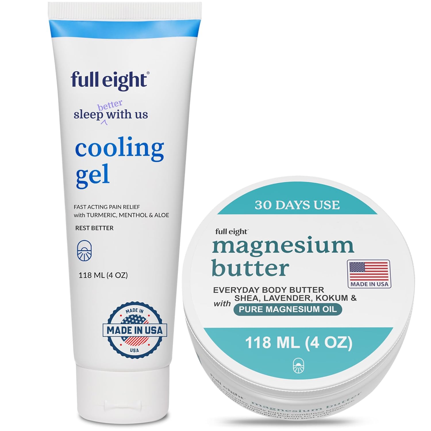 Magnesium Body Butter and Fast Acting Cooling Gel Bundle – Calming and Sleep Supporting – Fast Absorbing, Deep Penetrating, Moisturizing, and Calming – Daily and Nightly Creams (4oz each)