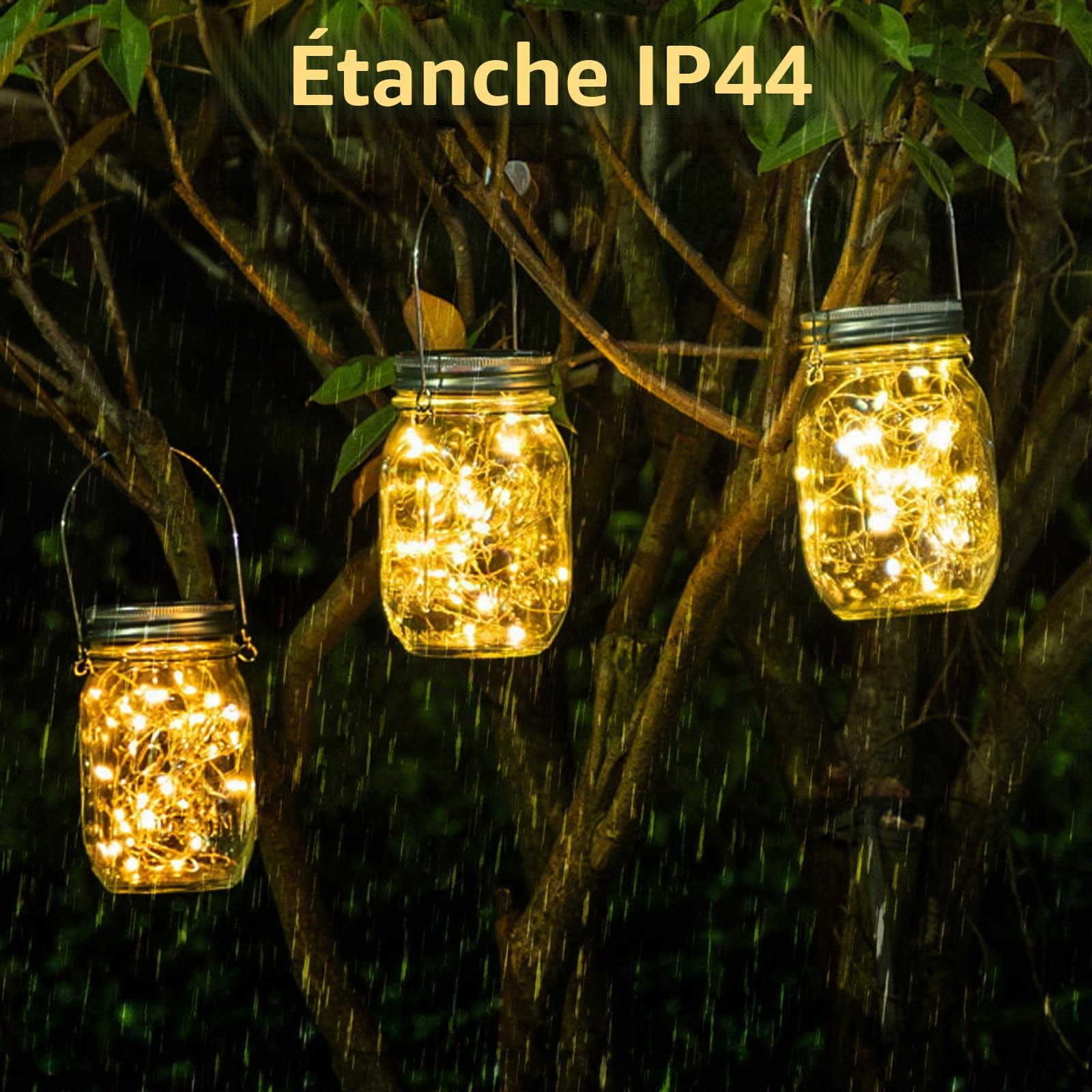 Lot de 6 couvercles solaires Mason Jar Light - 3 m - 30 LED - Verre solaire - Guirlande lumineuse - Bocal en verre - Lanterne suspendue - Jardin, terrasse, arrière-cour