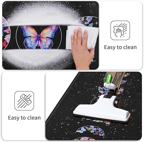 Miniatura 6 de Yinhua Juego de 2 tapetes de cocina, diseño de mariposa de fase lunar, color negro, antifatiga, tapetes de cocina para piso, alfombra de cocina