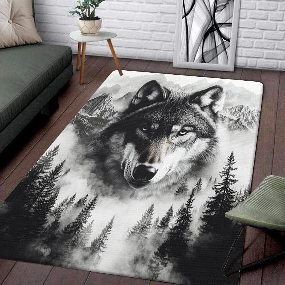 Wolf Rug, Galaxy Wolves Rug for Boy Room Decor, Wild Wolf Print Pattern Carpet Howling Wolf Ultra Soft Runner Rugs Indoor Outdoor, Entraway Kitchen Living Room Wolf Lovers (WOLF-DS14)