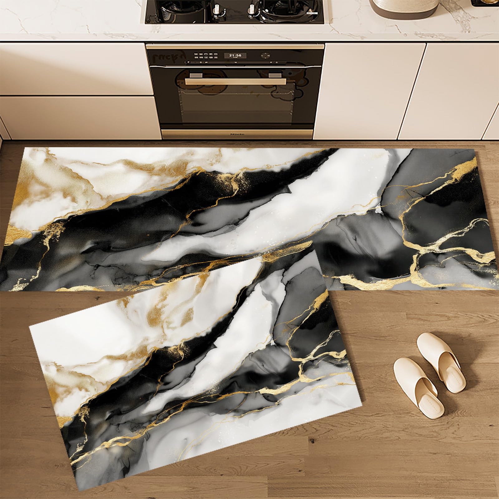 Tapis de cuisine antidérapants craquelures dorées lot de 2 tapis de sol intérieur lavables