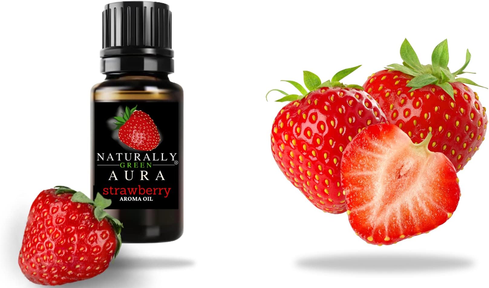 Naturally Green Aura Strawberry Diffuser Oil, Candle Burner & Electric Diffuser for Home Fragrance/DIY Candle Making. Designed for Long Lasting Aroma.10ml Each (2)