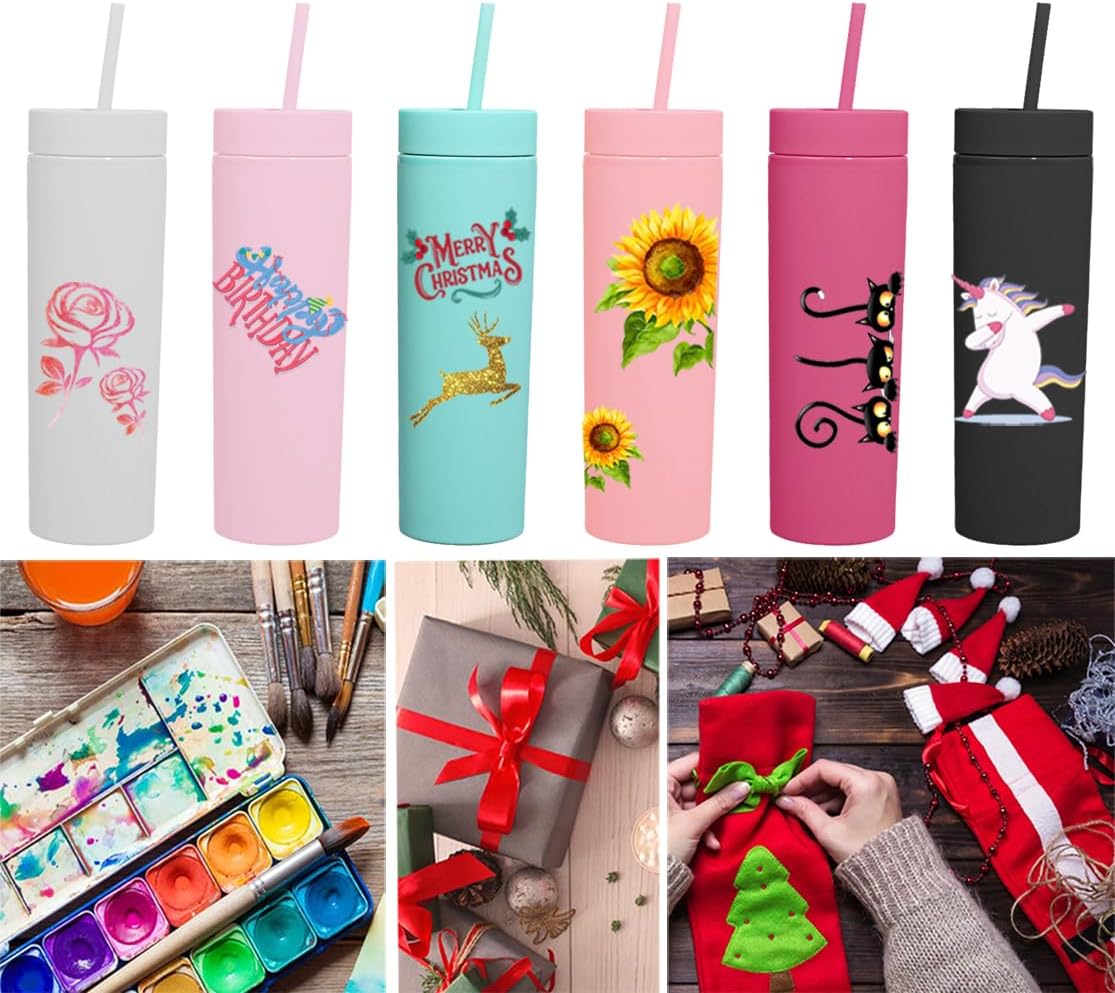 Sonoup Skinny Tumblers with Lids and Straws Bulk.Matte White Slim Tumbler Cups with Straws.16 oz Plastic Pastel Double Walled Acrylic Skinny Tumbler Set for Smoothie Ice Coffee.Customizable DIY Gift. - Image 7