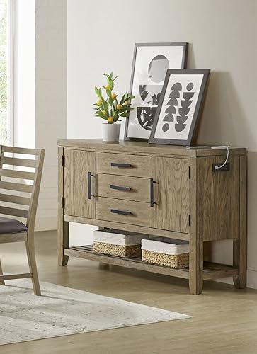 Miniatura 10 de Sunset Trading Saunders Sideboard Buffet Server TV Home Entertainment Center | Storage Cabinet Drawers Open Shelf USB Power Strip Acacia Wood
