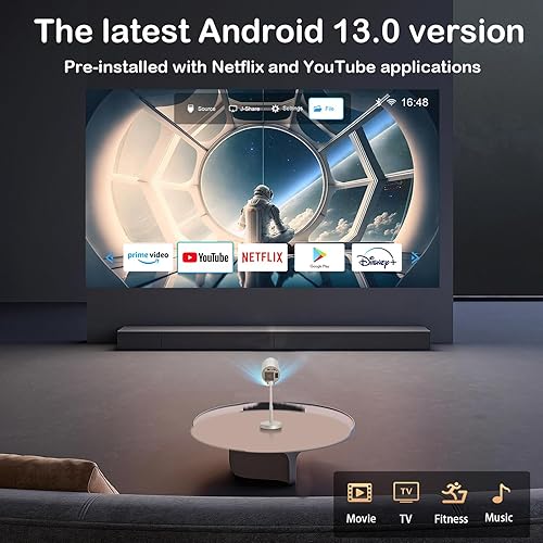 Miniatura 3 de Mini proyector portátil, proyector inteligente con WiFi y Bluetooth 5.3, proyector de película 1080P para el dormitorio del hogar, 300 lúmenes ANSI