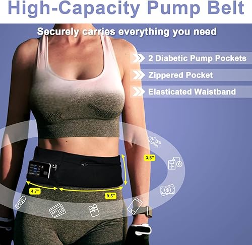 Miniatura 5 de Cinturón de bomba de insulina con bolsas de malla de fácil visión, soporte de bomba de insulina transpirable con banda de cintura ajustable, sin