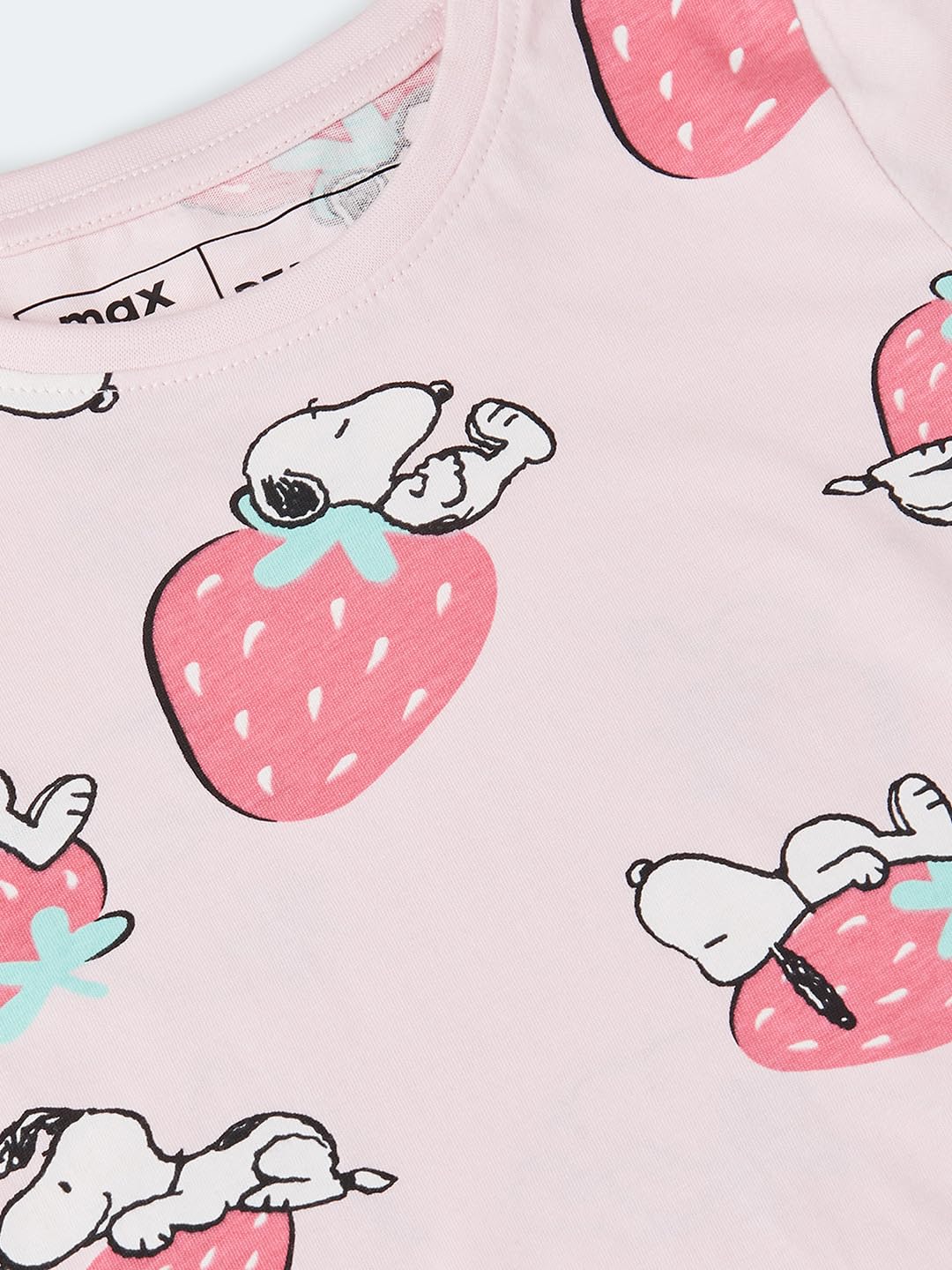 Max Girl's Half Sleeves Round Neck Cotton Snoopy Print Sleepwear Set Pink - Image 5 thumbnail