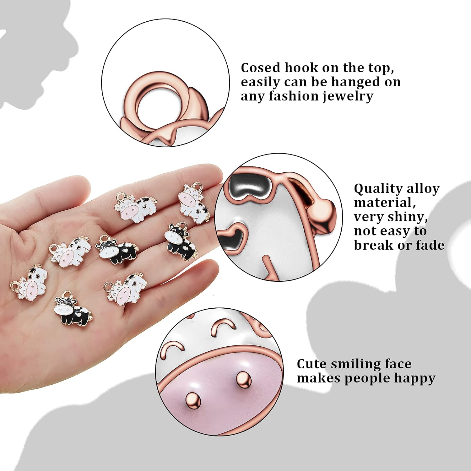 Hicarer 60 Pieces Cow Charms Colorful Animal Metal DIY Cute Enamel Pendants Cow Alloy Charms for Earring Necklace Bracelet Key Chain Jewelry Crafts, Including Black and White Styles - Image 2
