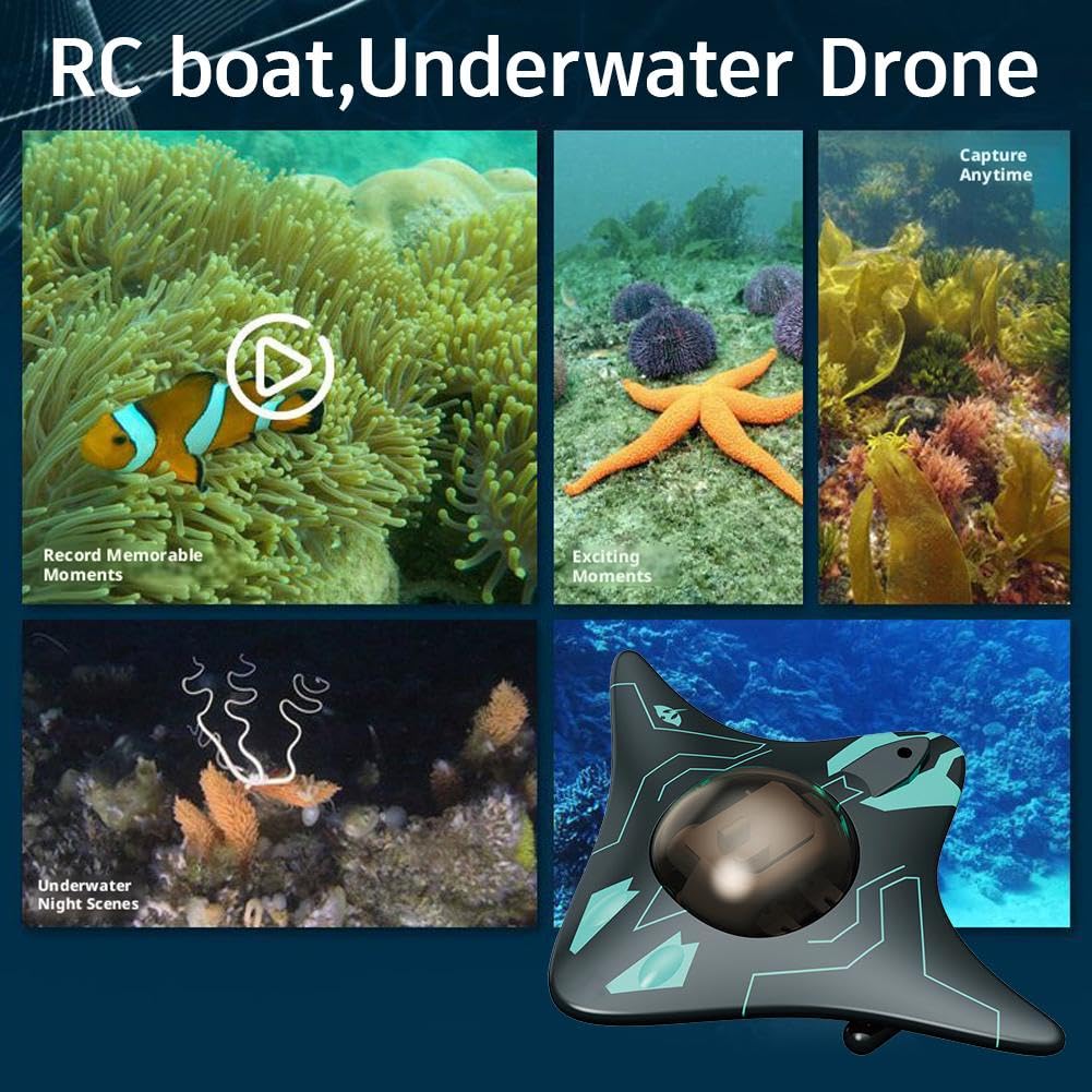 Dron submarino 2026, diseño biónico RC barco con cámara, barco a control remoto impermeable en forma de manta, control de aplicación inteligente, transmisión de imagen en tiempo real, para exploración