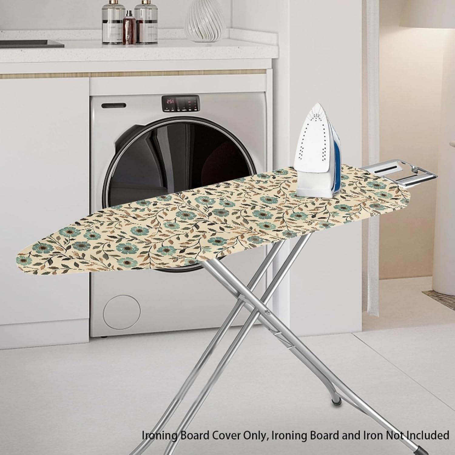 Flowers Ironing Board Cover,16"x55" Standard Ironing Board Cover with Elastic Edge and Hook and Loop Fasteners, Scorch & Stain Resistant, Polyester Home Ironing Board Covers, Floral Classic