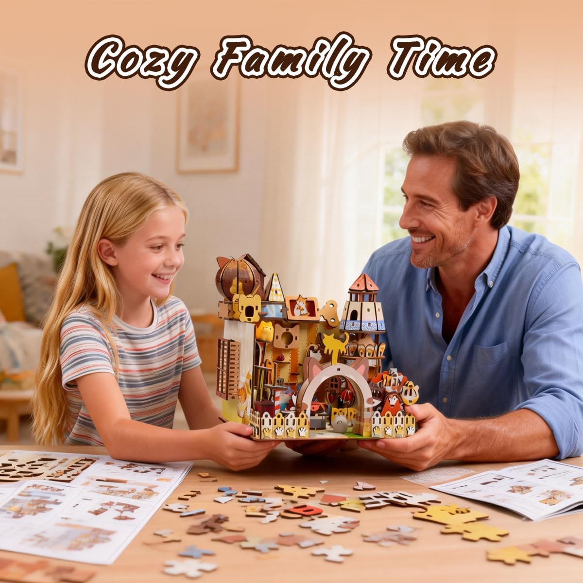 Cat’s Playground Booknook Kit, DIY 3D Wooden Puzzle Miniature Dollhouse, Cat's Theme Bookshelf Decor, Tiny House Model Building Set for Adults & Teens