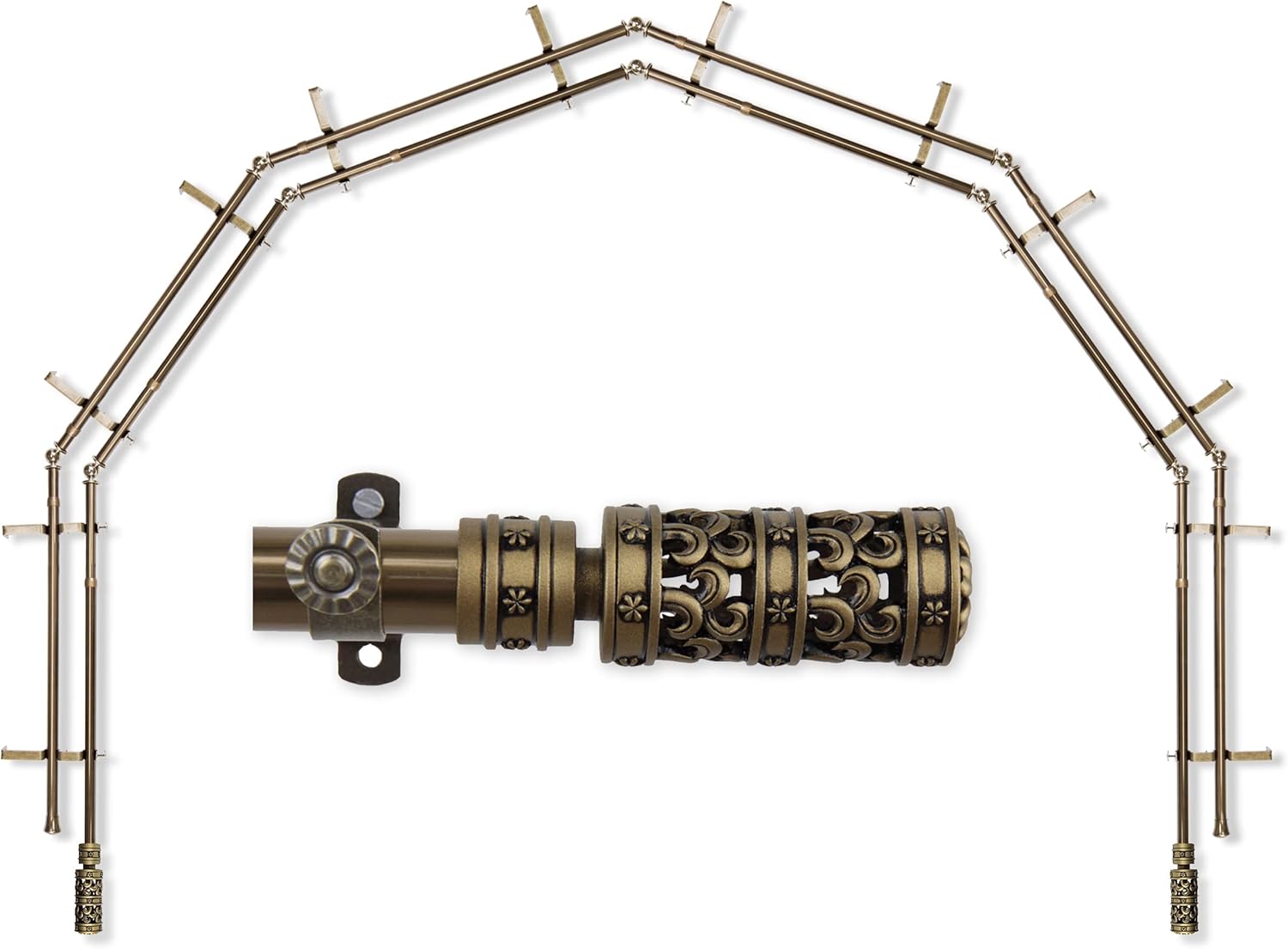 A&F Rod Décor - Carousel 13/16" 6-Sided Double Bay Window Curtain Rod - Antique Brass