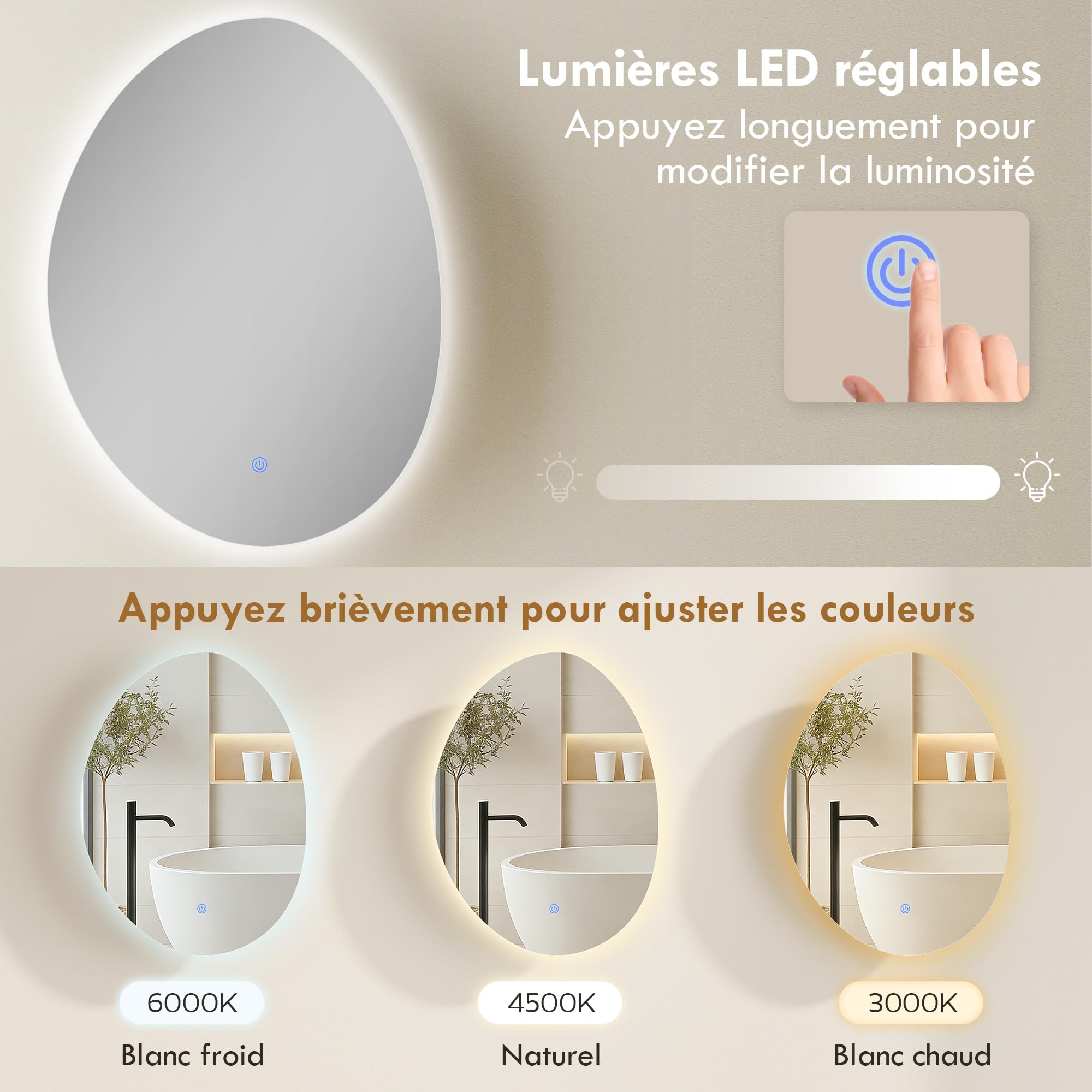 HOMCOM Armoire murale salle de bain avec miroir et éclairage LED, 50x14x70cm, meuble salle de bain à anti-buée, 3 températures de lumière, étagères réglables, minuterie, porte à fermeture douce, blanc
