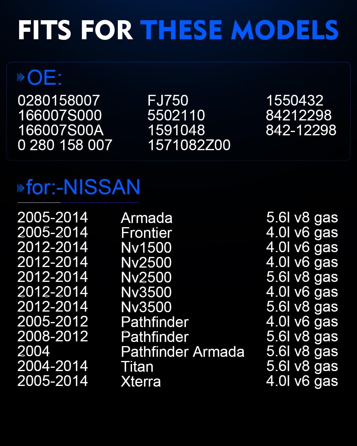 Upgraded 0280158007 Fuel Injectors Fits For:-Nissan Xterra Armada Pathfinder Armada Frontier Pathfinder Titan 4.0L 5.6L 2004 2005 2006 2007 2008 2009 2010 2011 2012 2013 2014 (8)