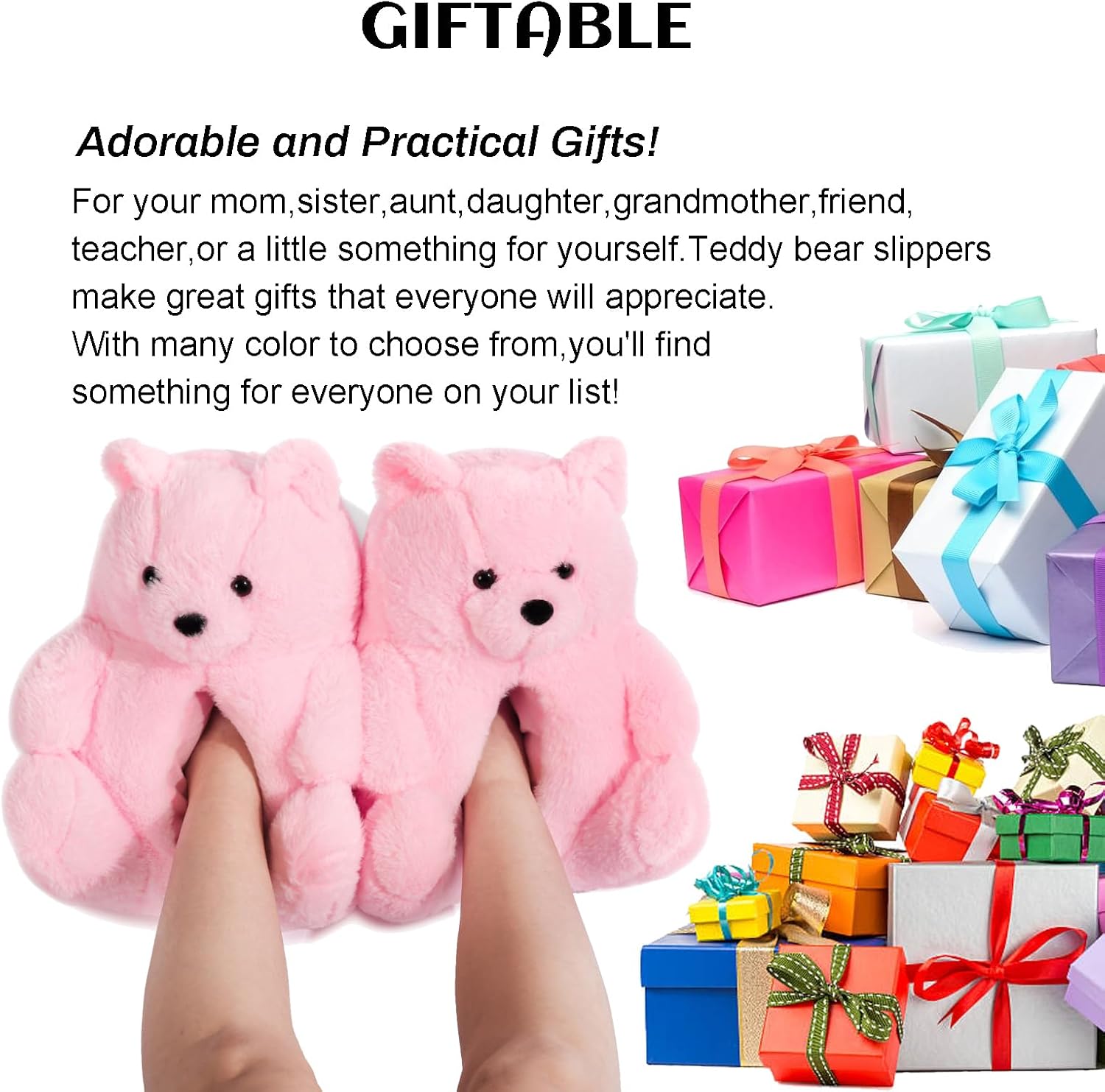 DOVORSY Women's Funny Teddy Bear Slippers,Cute Valentines Slippers for Women,Fuzzy Indoor House Slipper,Fluffy Cartoon Bedroom Slipper,Birthday Valentine's Gifts for Women,Men,Ladies,Girls - Image 6