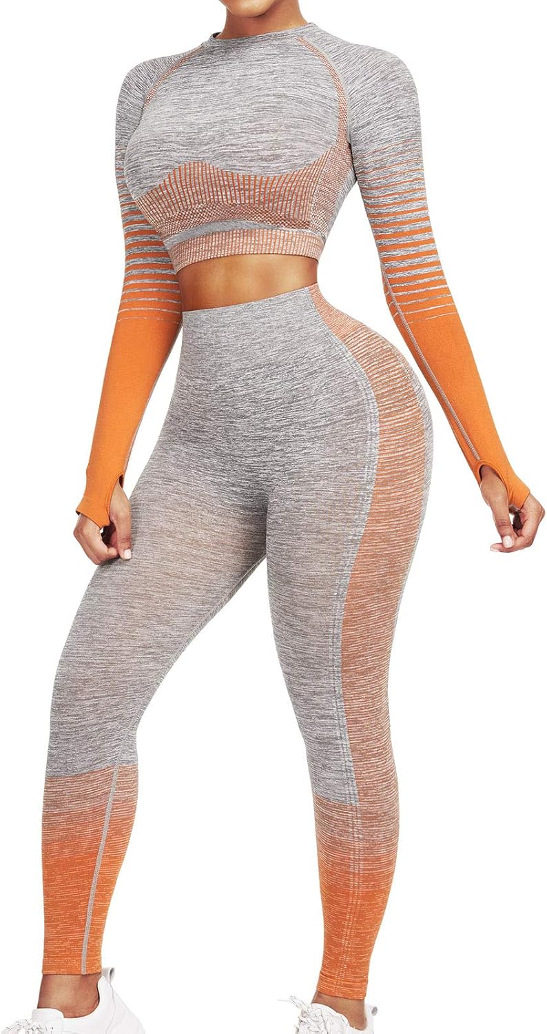 JOYMODE Workout Sets for Women 2 Piece High Waist Seamless Leggings and Crop Top Yoga Outfit