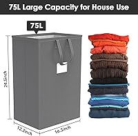 Vista 2 de Canasta de lavandería grande plegable de 75L con asas, cesta de ropa sucia impermeable para dormitorio, canasta de lavandería alta independiente