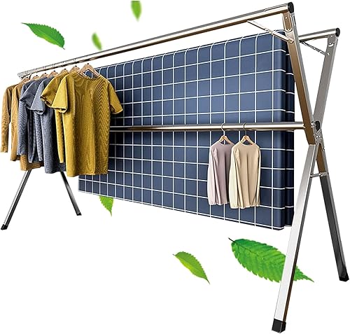 Estante de secado de ropa plegable para lavandería, estante de almacenamiento de ropa para interiores y exteriores, estantes de acero inoxidable