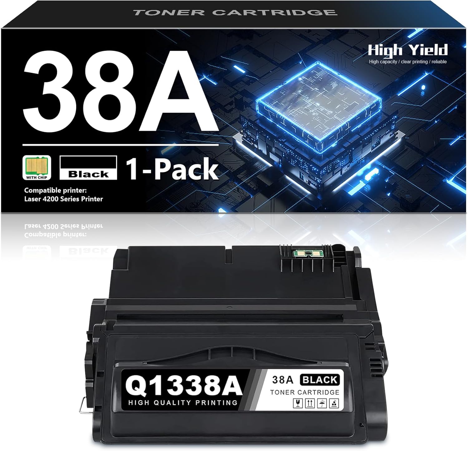 38A Q1338A Black Toner Cartridge 1-Pack (with Chip) Compatible Replacement for HP 38A Toner Cartridge Q1338A Toner Works with Laser 4200 4200n 4200tn 4200dtn 4200dtns 4200L 4200Ln 4200Lvn Printer