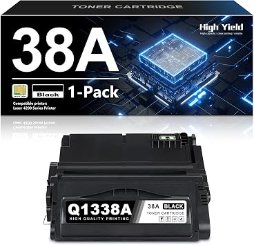 38A Q1338A Black Toner Cartridge 1-Pack with Chip Compatible Replacement for HP 38A Toner Cartridge Q1338A Toner Works with Laser 4200 4200n 4200tn 4200dtn 4200dtns 4200L 4200Ln 4200Lvn Printer