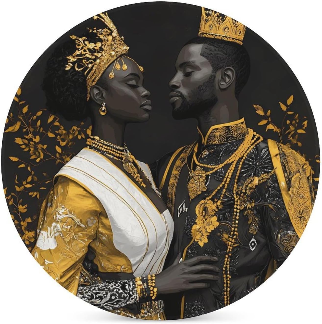African Black King and Queen Funny Round Ceramic Coasters for Drink Absorbent Cup Holders Tabletop Protection