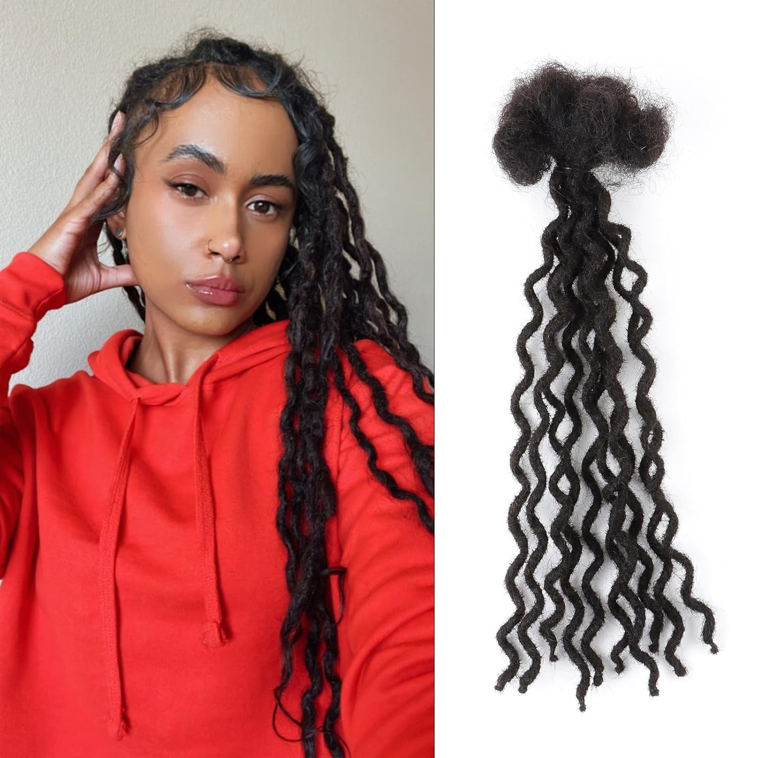 Curly Wave Loc Extensions Human Hair 0.4cm&0.6cm width 6-18inch 10,30 strands 100% human hair locs extensions for men women Handmade Permanent Dread Extensions0.6cm 14inch 10strands