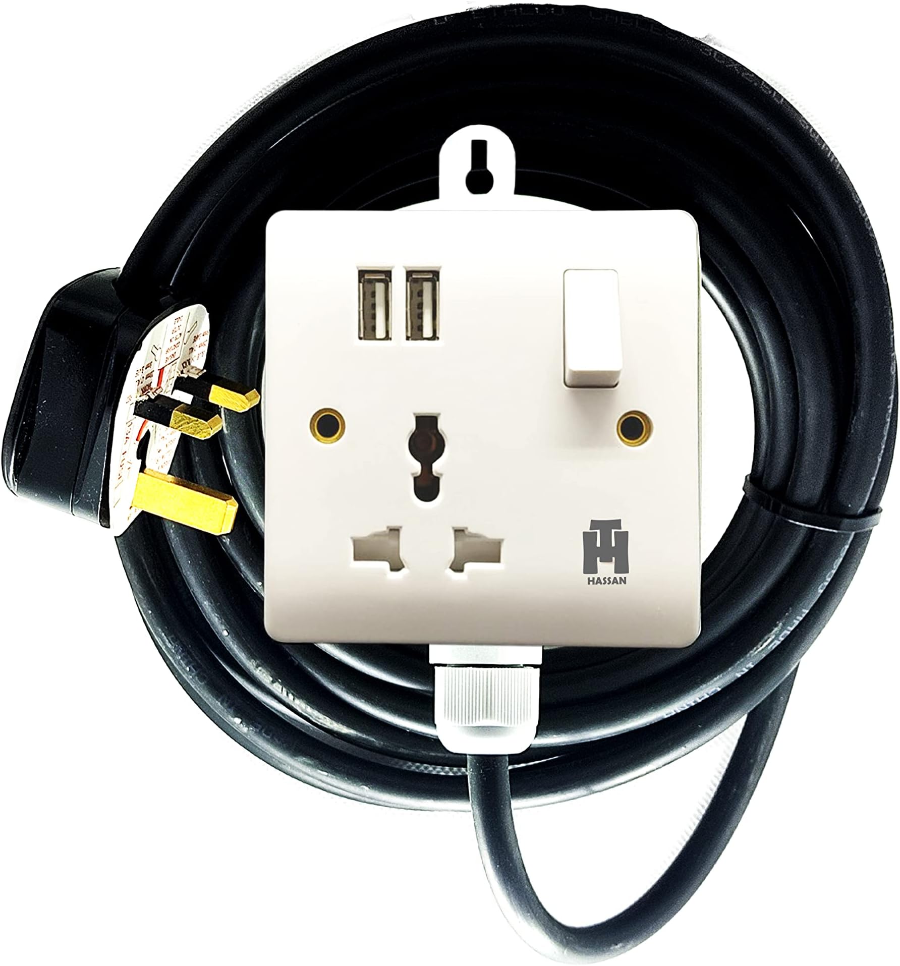 Hassan single socket USB universal power outlet extension cord (3 Meter)