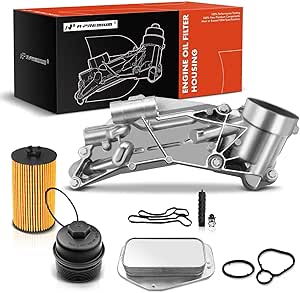 A-Premium Engine Oil Cooler and Oil Filter Assembly Adapter w/Gaskets w/Cap Compatible with Chevy, Pontiac, Saturn Vehicles - 1.6L 1.8L - Cruze, Malibu, G3, Aveo, Astra - Replaces 55353323, 93186324