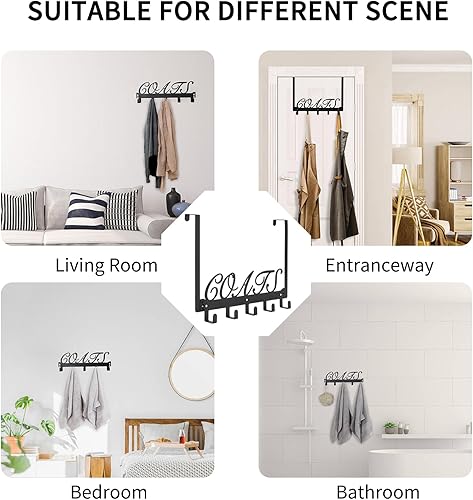 Miniatura 7 de COAT Ganchos para colgar en la pared, ganchos para colgar sobre la puerta, toallero para baño, toallero para colgar resistente con 5 ganchos para