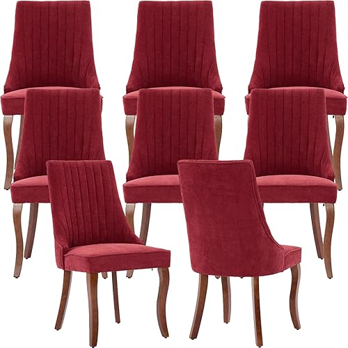 Vista 8 de Juego de 6 sillas de comedor modernas de mediados de siglo, sillas tapizadas de tela con respaldo alto para cocina y comedor con patas de madera