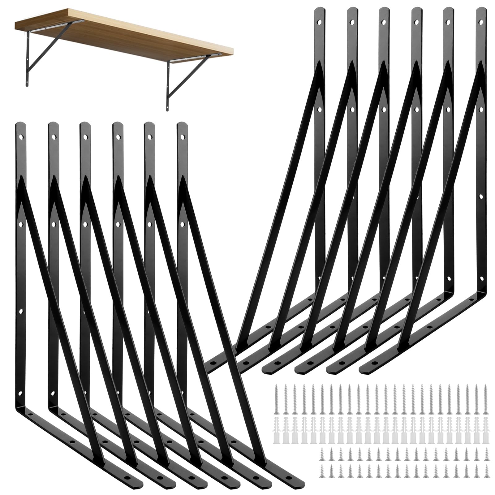 12 supporti per scaffali da 400 x 250 mm, in metallo, colore nero, angolo per carichi pesanti, per montaggio a parete, tavolo da lavoro, scaffalatura