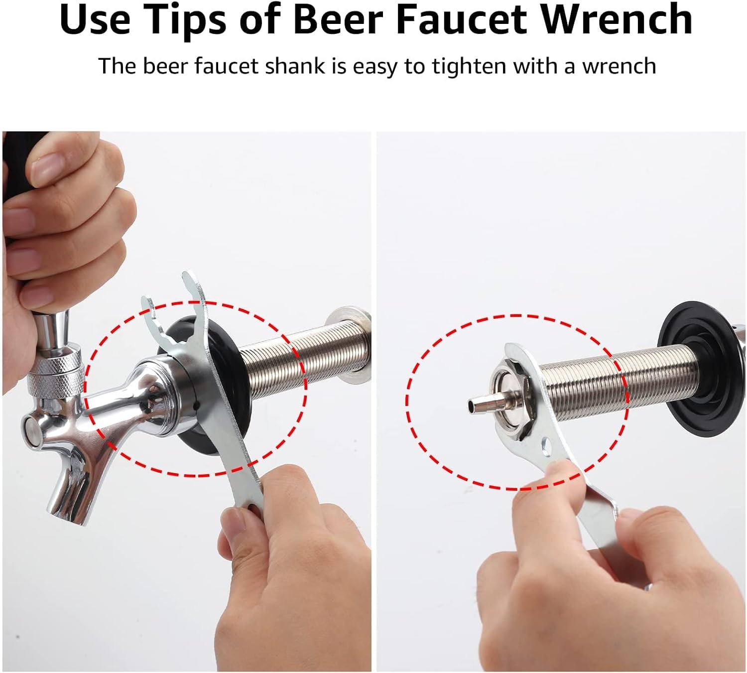 4-1/8'' Draft Beer Faucet Shank Kit, Stainless Steel Core Brass Body Beer Tap, No Stick No Leak O.D 1/4" Barb Keg Faucet with Self-Closing Spring Spanner Wrench
