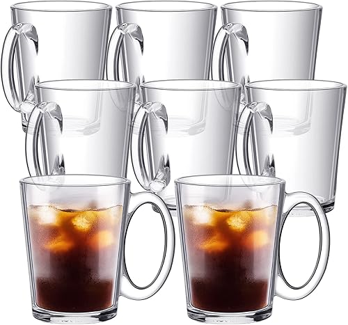 Miniatura 1 de Unittype Juego de 8 tazas de café de vidrio de 10 onzas tazas de café transparentes de vidrio tazas de té de capuchino tazas de vidrio con asas para