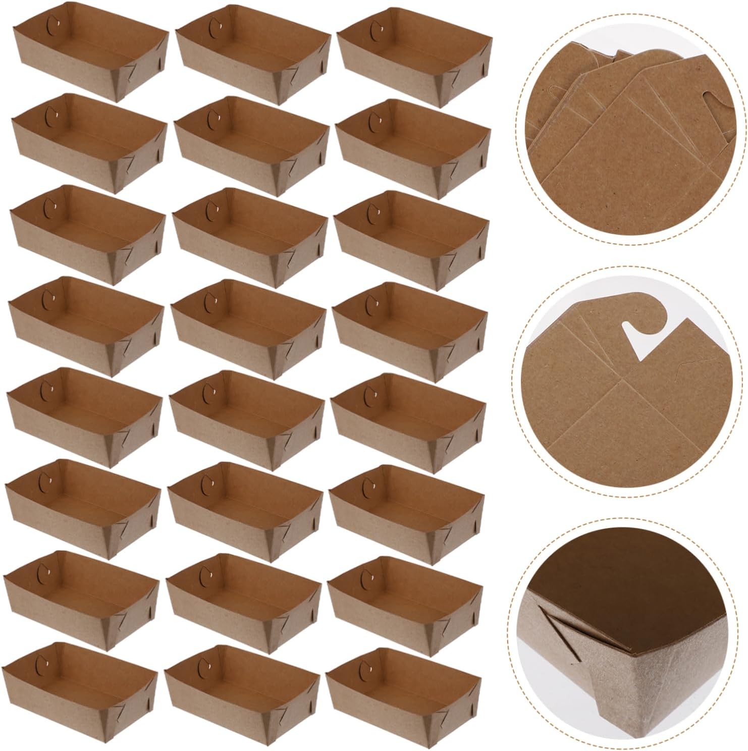 50pcs Kraft Paper Baking Trays Food Containers Eco-friendly Take Out Boxes for Meals