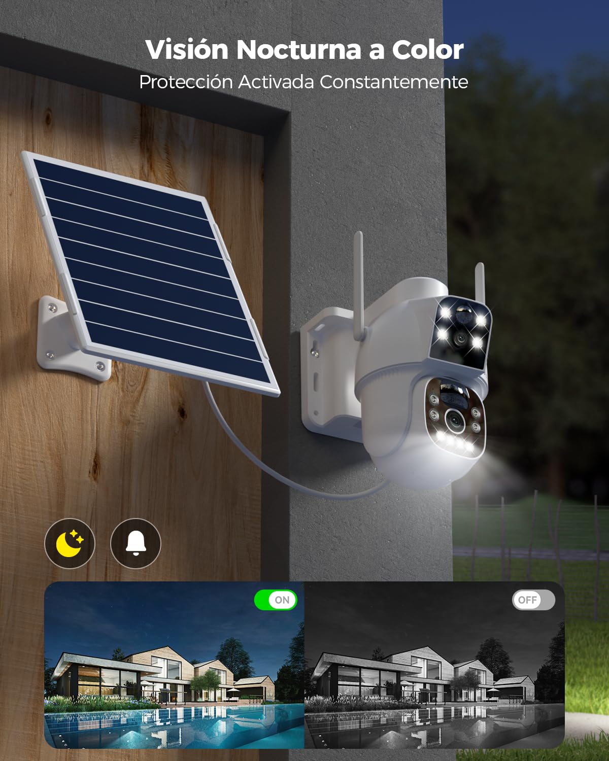 Ctronics 4G LTE Cámara con Tarjeta Sim Exterior【Doble Lente】 15600mAh Batería 8W Panel Solar Cámara Vigilancia Exterior sin Cable Detección PIR Visión Nocturna Colorida PC/Cloud/IP66-No WiFi (Blanco)